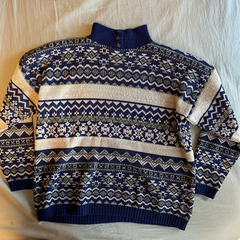 Vintage Fair Isle Knit Mock Neck Sweater • Purchased in UK